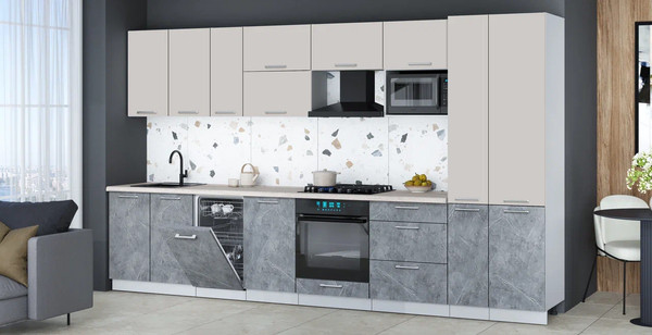 Изображение товара Кухонный гарнитур Интерлиния Мила Gloss 3.6-ПМ4 (керамика/кашемир/травертин серый)
