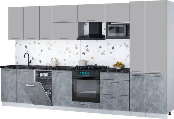 Изображение товара Кухонный гарнитур Интерлиния Мила Gloss 3.6-ПМ4 (керамика/грей/кастилло темный)