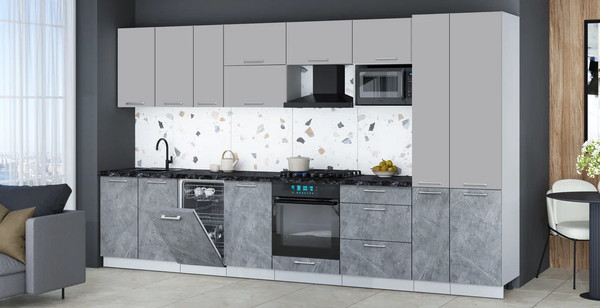 Изображение товара Кухонный гарнитур Интерлиния Мила Gloss 3.6-ПМ4 (керамика/грей/кастилло темный)