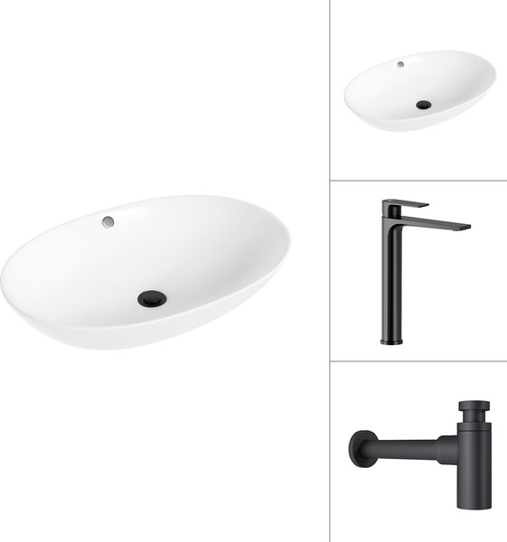Изображение товара Умывальник со смесителем Lauter 21709 + Reef 21CK8678BS с сифоном 21635B (черный матовый)