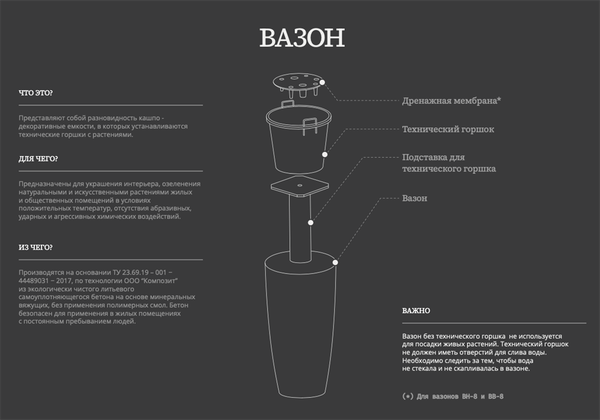 Изображение товара Кашпо Композит Замша ВН №8 / КЗ-Б8вн-305-03 (38.5л, белый бут)