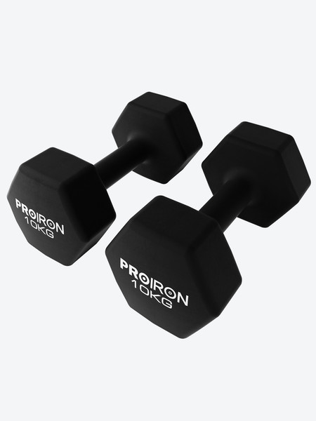 Изображение товара Набор гантелей Proiron Неопреновые гексагональные по 10кг / Г2100НГ (2шт)