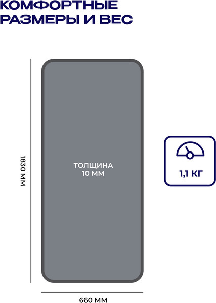 Изображение товара Коврик для йоги и фитнеса Proiron 1830x660x10 / К18610НСЕ (серый)
