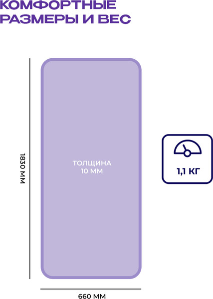 Изображение товара Коврик для йоги и фитнеса Proiron 1830x660x10 / К18610НСИ (сиреневый)