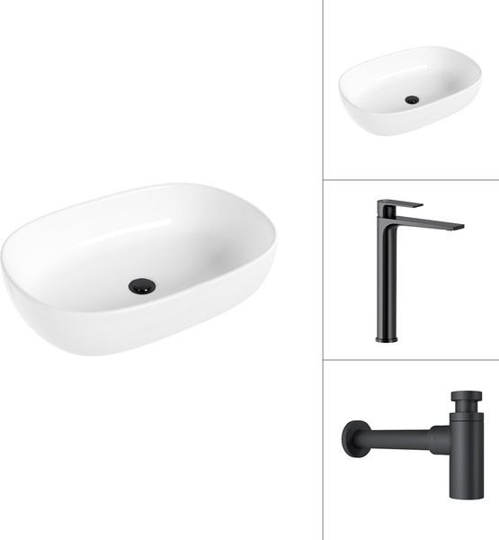 Изображение товара Умывальник со смесителем Lauter 21836 + Reef 21CK8678BS с сифоном 21635B (черный матовый)