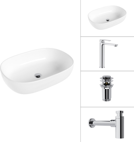 Изображение товара Умывальник со смесителем Lauter 21836 + Moon 21СK81691C + сифон 21635CH + дон.клапан 21190CH (хром)