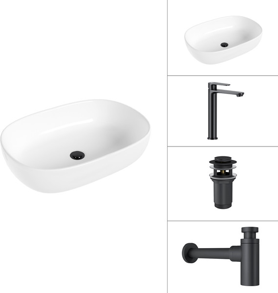 Изображение товара Умывальник со смесителем Lauter 21836 + Moon 21СК8691BS + сифон 21635B + дон.клапан 21190B (черный матовый)