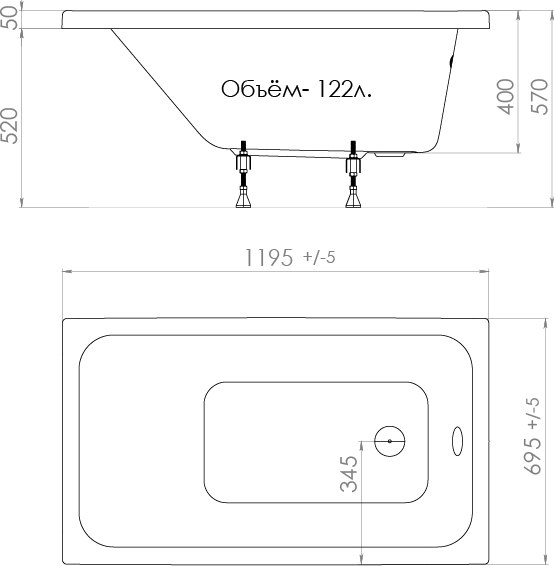 Изображение товара Ванна акриловая Triton Ультра 120x70 (с ножками)