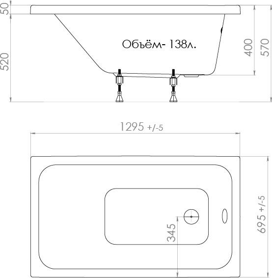 Изображение товара Ванна акриловая Triton Ультра 130x70 (с ножками)