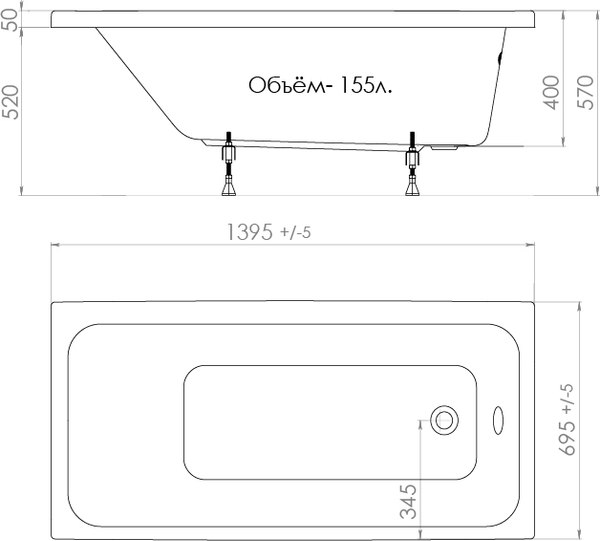 Изображение товара Ванна акриловая Triton Ультра 140x70 (с ножками)