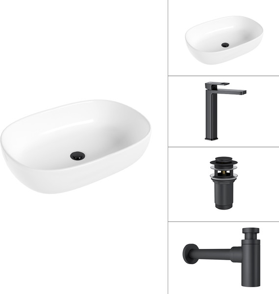 Изображение товара Умывальник со смесителем Lauter 21836 + Cascade 21СК0655BS + сифон 21635B + дон.клапан 21190B (черный матовый)