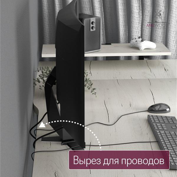 Изображение товара Компьютерный стол Millwood Каир угловой с полкой 200х120х93 / 51470_bk_ch_3 (дуб белый Craft/черный)