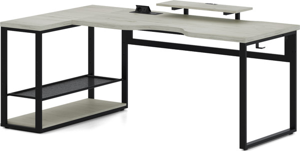 Изображение товара Компьютерный стол Millwood Каир угловой с полкой 200х120х93 / 51470_bk_ch_3 (дуб белый Craft/черный)