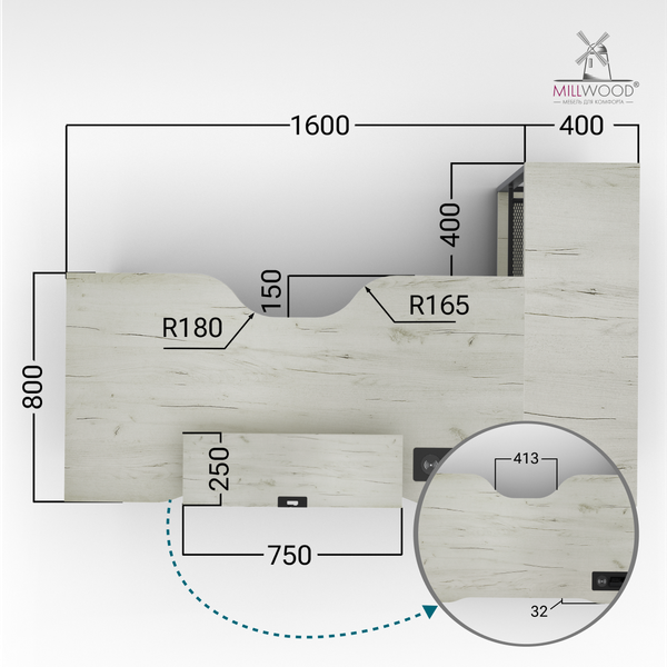 Изображение товара Компьютерный стол Millwood Каир угловой с полкой 200х120х93 / 51470_bk_ch_3 (дуб белый Craft/черный)