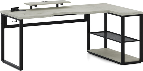Изображение товара Компьютерный стол Millwood Каир угловой с полкой 200х120х93 / 51470_bk_ch_3 (дуб белый Craft/черный)