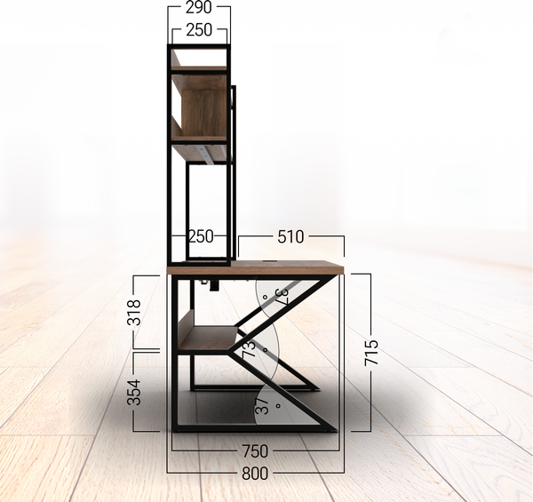 Изображение товара Компьютерный стол Millwood Кембридж 160х80х175.1 / 51664_t_ch_5 (дуб табачный Craft/черный)