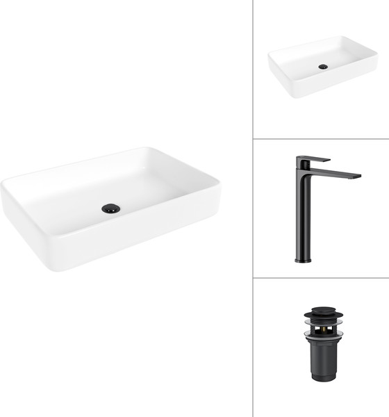 Изображение товара Умывальник со смесителем Lauter 21842 + Reef 21CK8678BS с донным клапаном 21190B (черный матовый)