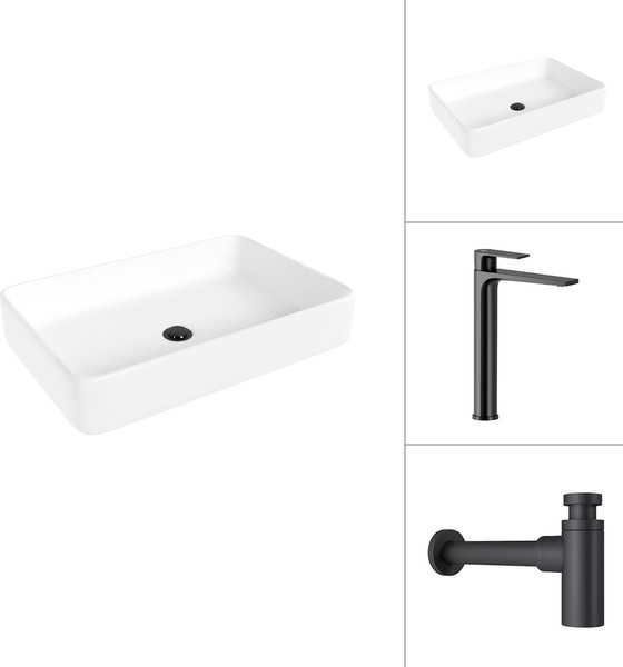 Изображение товара Умывальник со смесителем Lauter 21842 + Reef 21CK8678BS с сифоном 21635B (черный матовый)