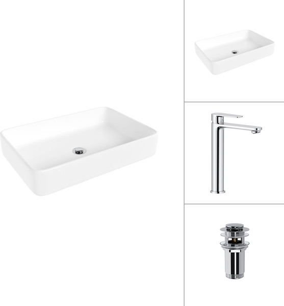 Изображение товара Умывальник со смесителем Lauter 21842 + Moon 21СK81691C с донным клапаном 21190CH (хром)