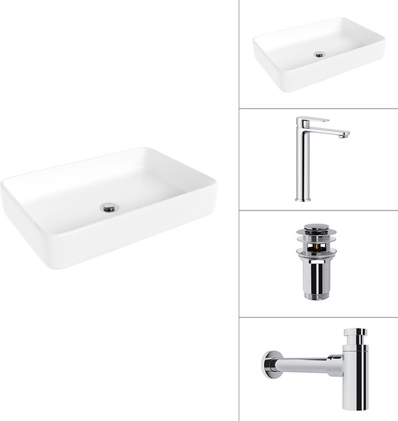 Изображение товара Умывальник со смесителем Lauter 21842 + Moon 21СK81691C + сифон 21635CH + дон.клапан 21190CH (хром)