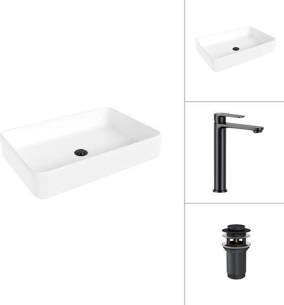 Изображение товара Умывальник со смесителем Lauter 21842 + Moon 21СК8691BS с донным клапаном 21190B (черный матовый)