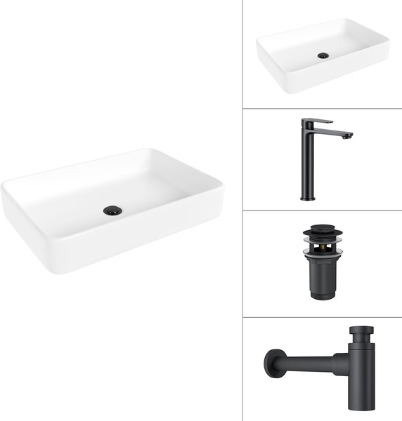 Изображение товара Умывальник со смесителем Lauter 21842 + Moon 21СК8691BS + сифон 21635B + дон.клапан 21190B (черный матовый)