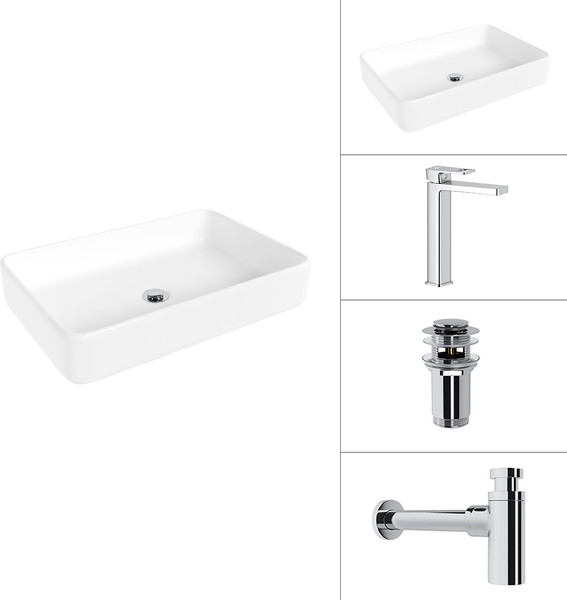 Изображение товара Умывальник со смесителем Lauter 21842 + Cascade 21СК0655C + сифон 21635CH + дон.клапан 21190CH (хром)