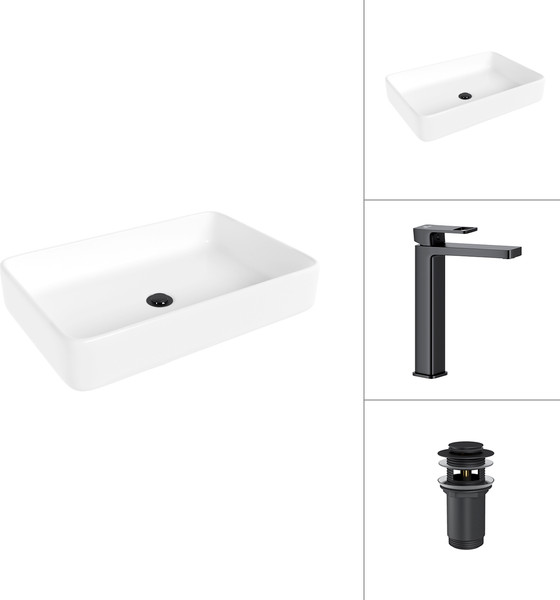 Изображение товара Умывальник со смесителем Lauter 21842 + Cascade 21СК0655BS с донным клапаном 21190B (черный матовый)