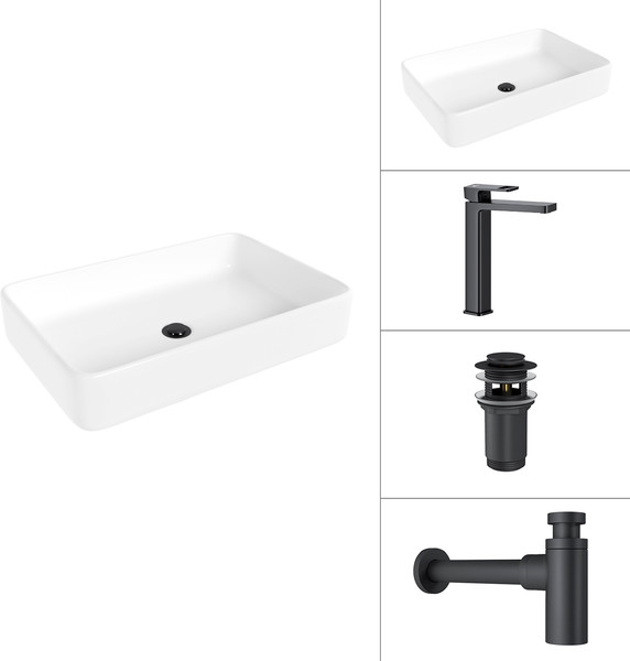 Изображение товара Умывальник со смесителем Lauter 21842 + Cascade 21СК0655BS + сифон 21635B + дон.клапан 21190B (черный матовый)
