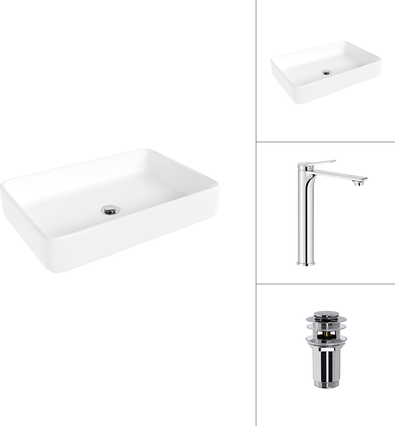 Изображение товара Умывальник со смесителем Lauter 21842 + Rio 21AM12672 с донным клапаном 21190CH (хром)