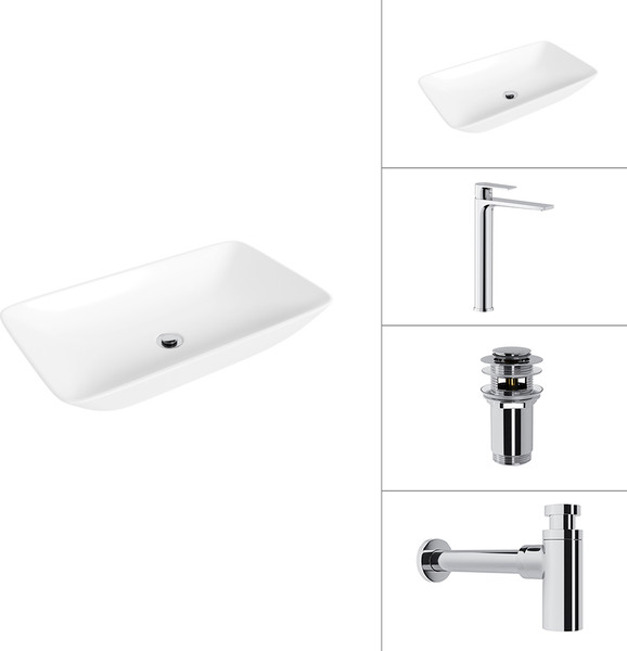 Изображение товара Умывальник со смесителем Lauter 21886 + Reef 21CK8678C + сифон 21635CH + дон.клапан 21190CH (хром)