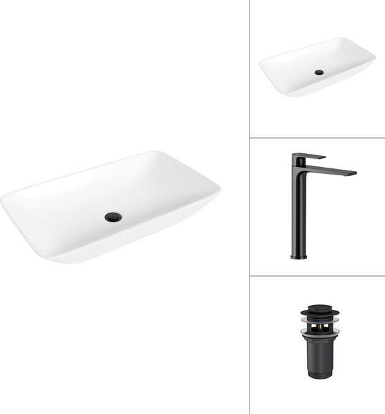 Изображение товара Умывальник со смесителем Lauter 21886 + Reef 21CK8678BS с донным клапаном 21190B (черный матовый)