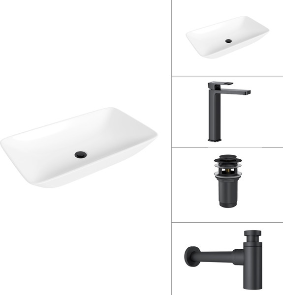 Изображение товара Умывальник со смесителем Lauter 21886 + Cascade 21СК0655BS + сифон 21635B + дон.клапан 21190B (черный матовый)