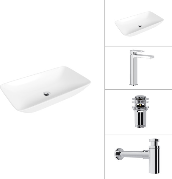 Изображение товара Умывальник со смесителем Lauter 21886 + Cascade 21СК0655C + сифон 21635CH + дон.клапан 21190CH (хром)