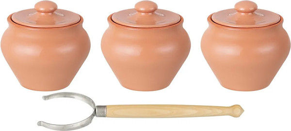 Изображение товара Набор горшочков для запекания Elan Gallery TerraCotta с ухватом / 570192 (3шт, бежевый)