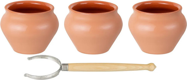 Изображение товара Набор горшочков для запекания Elan Gallery TerraCotta с ухватом / 570192 (3шт, бежевый)