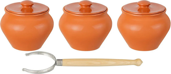 Изображение товара Набор горшочков для запекания Elan Gallery TerraCotta с ухватом / 570193 (терракотовый)