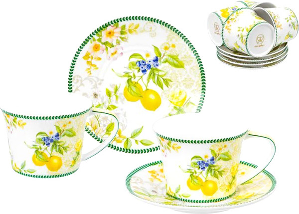 Изображение товара Набор для чая/кофе Elan Gallery Лимоны / 420753 (12шт, New Bone China)