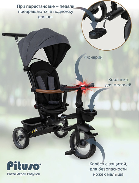 Изображение товара Трехколесный велосипед с ручкой Pituso Elite Pro / HM-618 (серый)