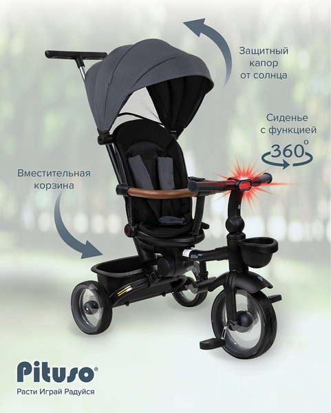 Изображение товара Трехколесный велосипед с ручкой Pituso Elite Pro / HM-618 (серый)