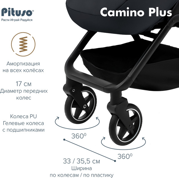 Изображение товара Детская прогулочная коляска Pituso Camino + чехол на ножки / Q-5 (черный)