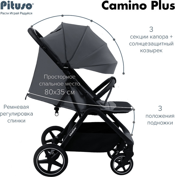 Изображение товара Детская прогулочная коляска Pituso Camino + чехол на ножки / Q-5 (графит)