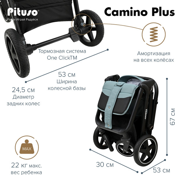 Изображение товара Детская прогулочная коляска Pituso Camino + чехол на ножки / Q-5 (зеленый)