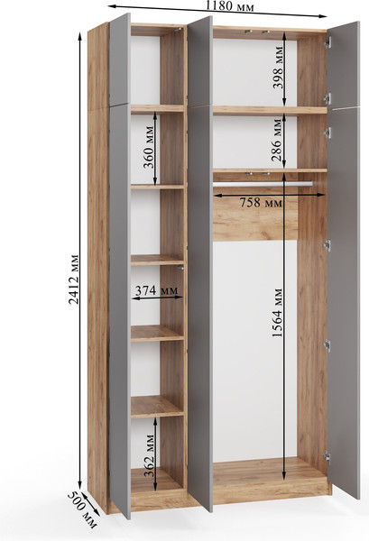 Изображение товара Шкаф Soma Lord Lite 120x240 (дуб крафт золотой/серый)