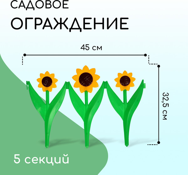 Изображение товара Изгородь декоративная Кострома Пластик Ромашка 32.5x225см 5 секций (желтый)
