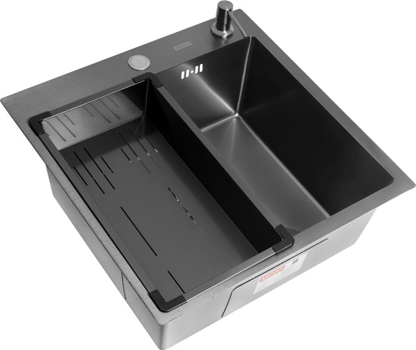 Изображение товара Мойка кухонная Arfeka ECO AR 50x50+CL AR G+DS AR Decor Volcanic (черный, с дозатором и коландером)
