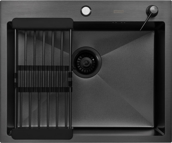 Изображение товара Мойка кухонная Arfeka ECO AR 60x50+CL AR G+DS AR Decor Volcanic (черный, с дозатором и коландером)