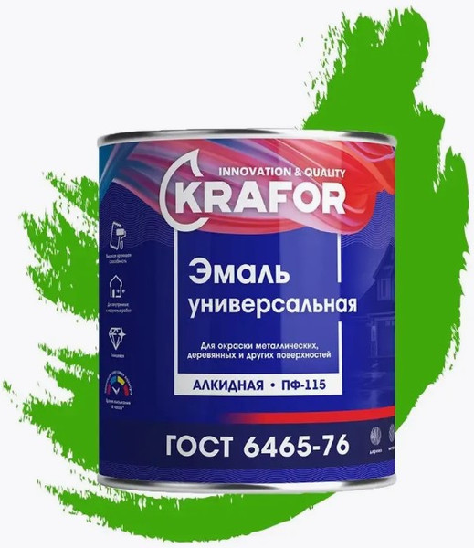 Изображение товара Эмаль Krafor ПФ-115 (1.8кг, ярко-зеленый)