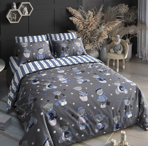 Изображение товара Комплект постельного белья LUXOR Тинейджер Мишки 1.5сп (поплин, синий)