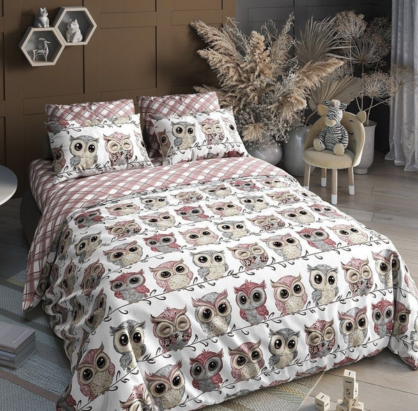 Изображение товара Комплект постельного белья LUXOR Тинейджер Совушки 1.5сп (поплин, розовый)